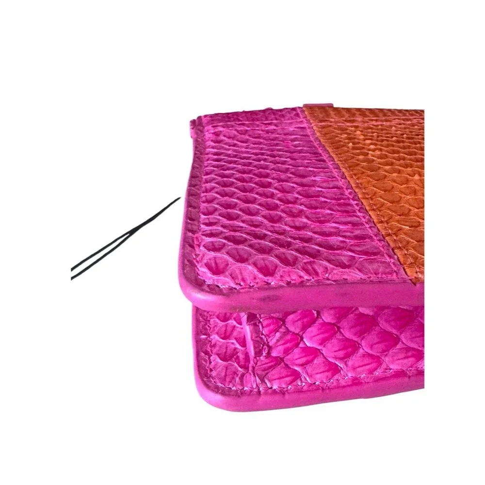 MONIKA CHIANG NWT Colorblock Embossed Leather Clutch  Bag Pink Orange Purse Y2K